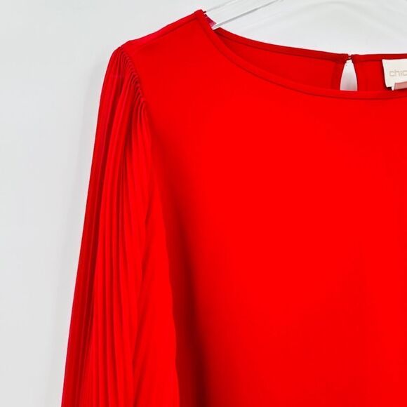 Chico’s Size 1 Small Red Pleated Sleeve Career Blouse Top - Picture 4 of 6